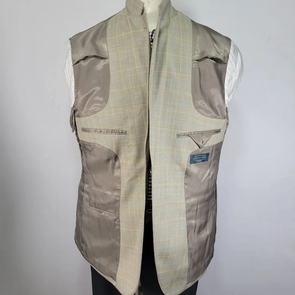 Pronto Uomo Platinum Men's Sport Coat Blazer Two Button Beige Plaid Size 46R‎